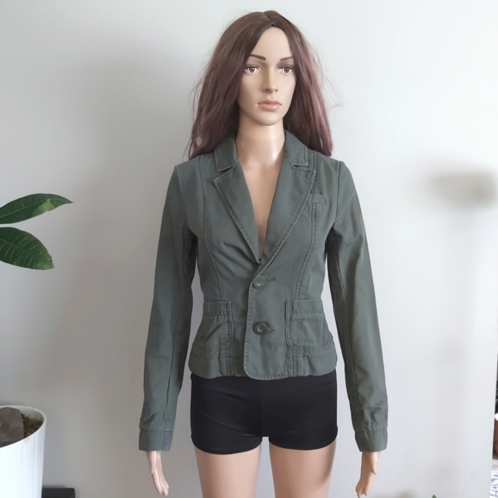 Aritzia Talula sage olive green denim jean cotton blazer style jacket